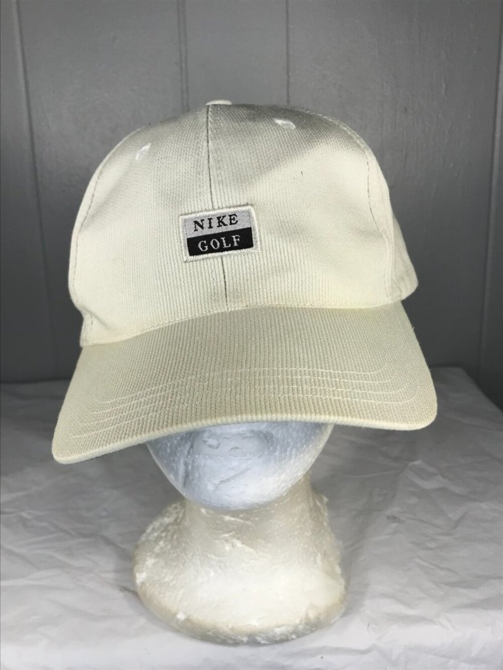 Vintage Nike Golf Strapback Hat Cap Dad White Beige Embroidered Y2K Corduroy